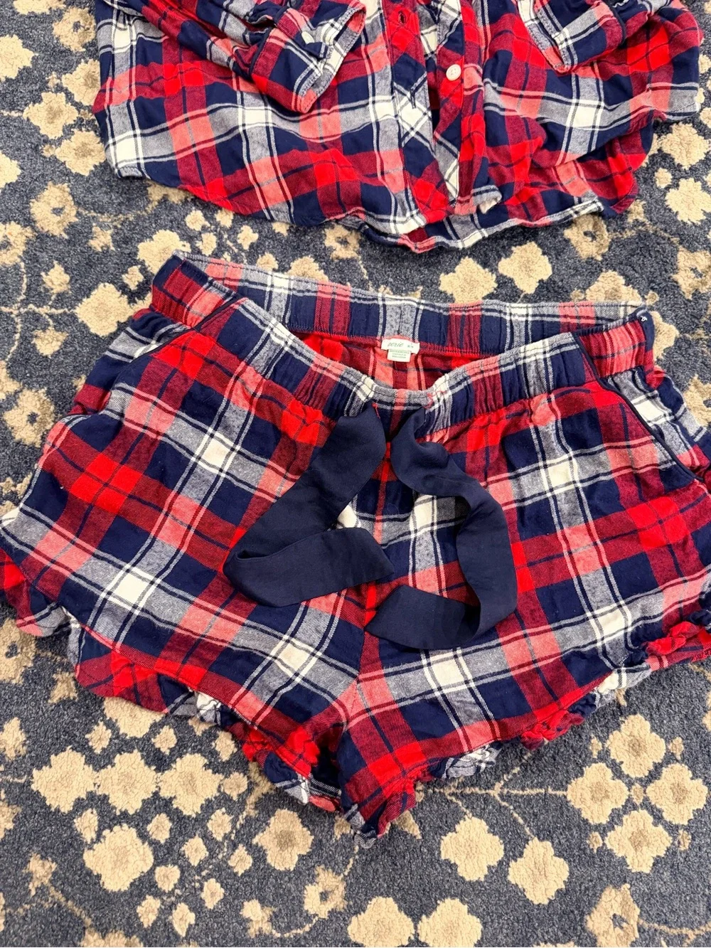aerie Red, Navy & White Plaid Button-Front Pajama Set